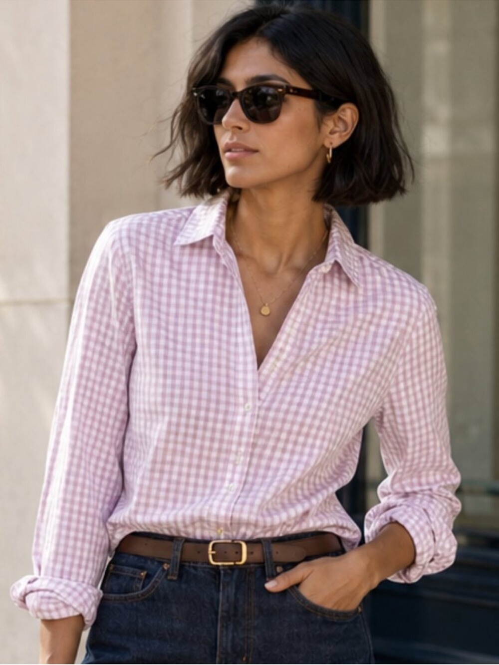 NWOT J. Crew Lavender Stretch Perfect Gingham Button-Down Shirt - Picture 1 of 6